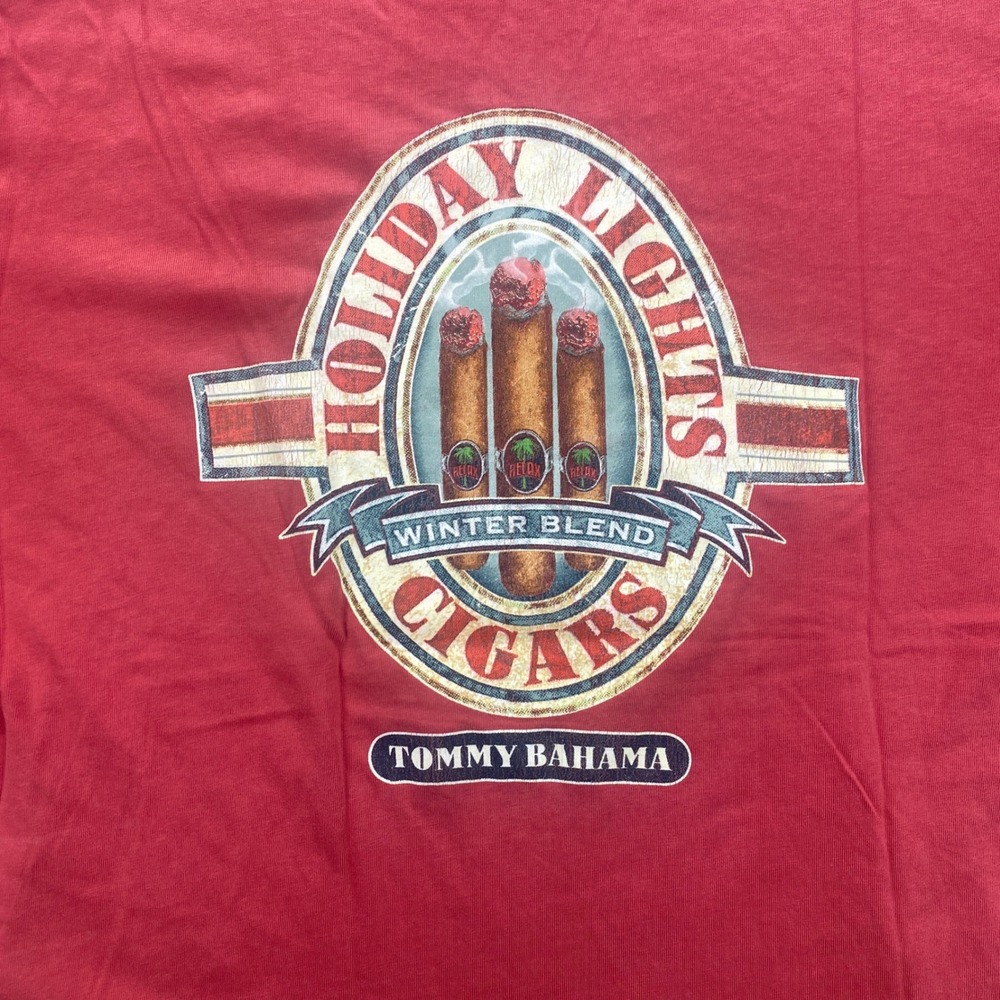 Tommy Bahama T-Shirt Mens XL Red Holiday Lights Cigars Winter Blend Graphic Tee
